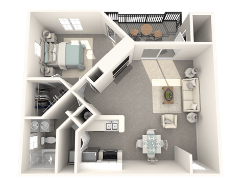 Floor plan for 1 bed, 1 bath, 824 sqft